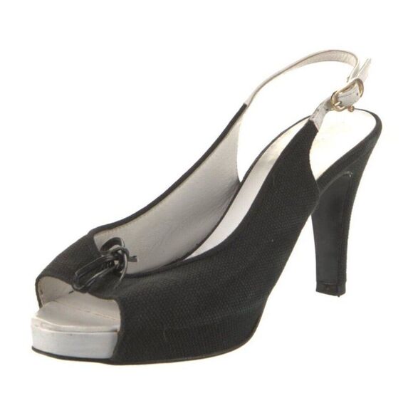 CHANEL Black and White Slingback Heels - Picture 1 of 8